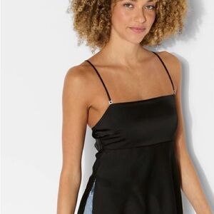 Abercrombie & Fitch Black Satin Square-Neck Camisole
